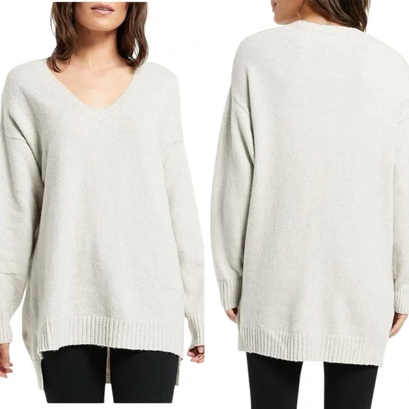 Caslon Boucle Knit Tunic Sweater Long Sleeves V-Neck Ivory Knit Pullover - Picture 16 of 16